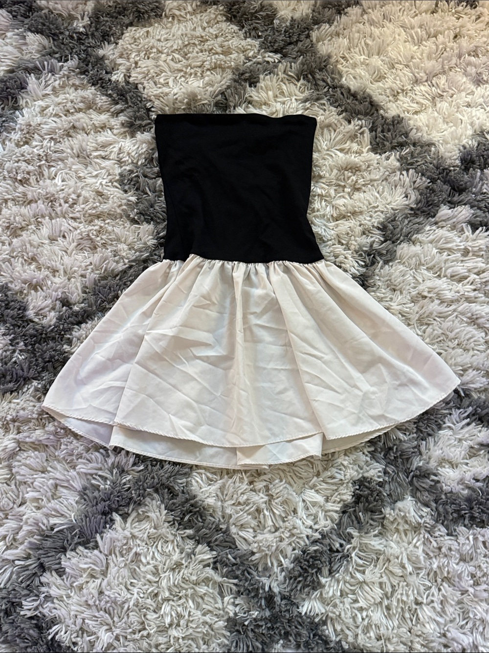 Commense Black and White Strapless Two-Tone Skater Dress